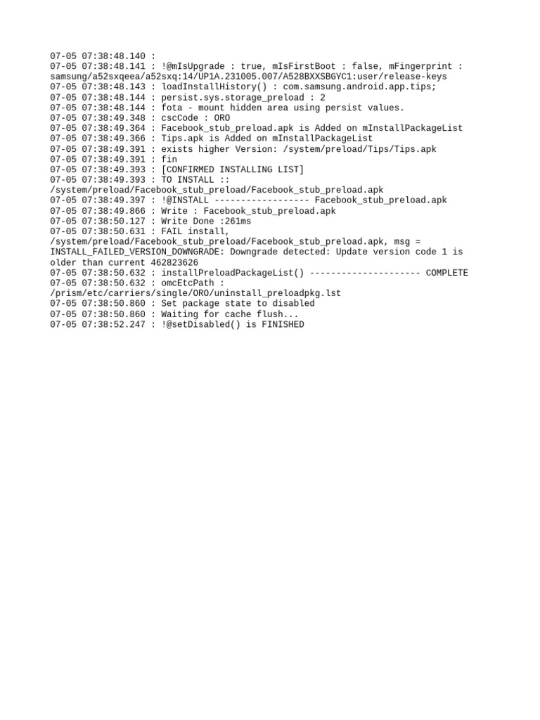 Facebook Preload Install Error Log | PDF