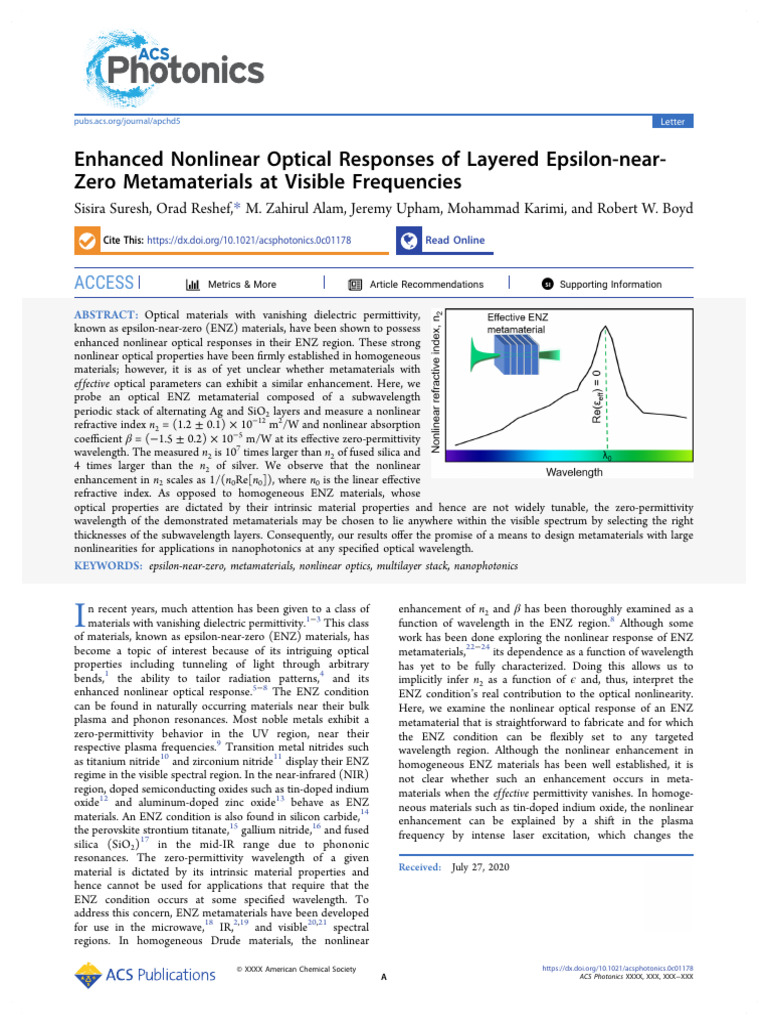 Enhanced Nonlinear Optics in ENZ Metamaterials | PDF | Metamaterial ...