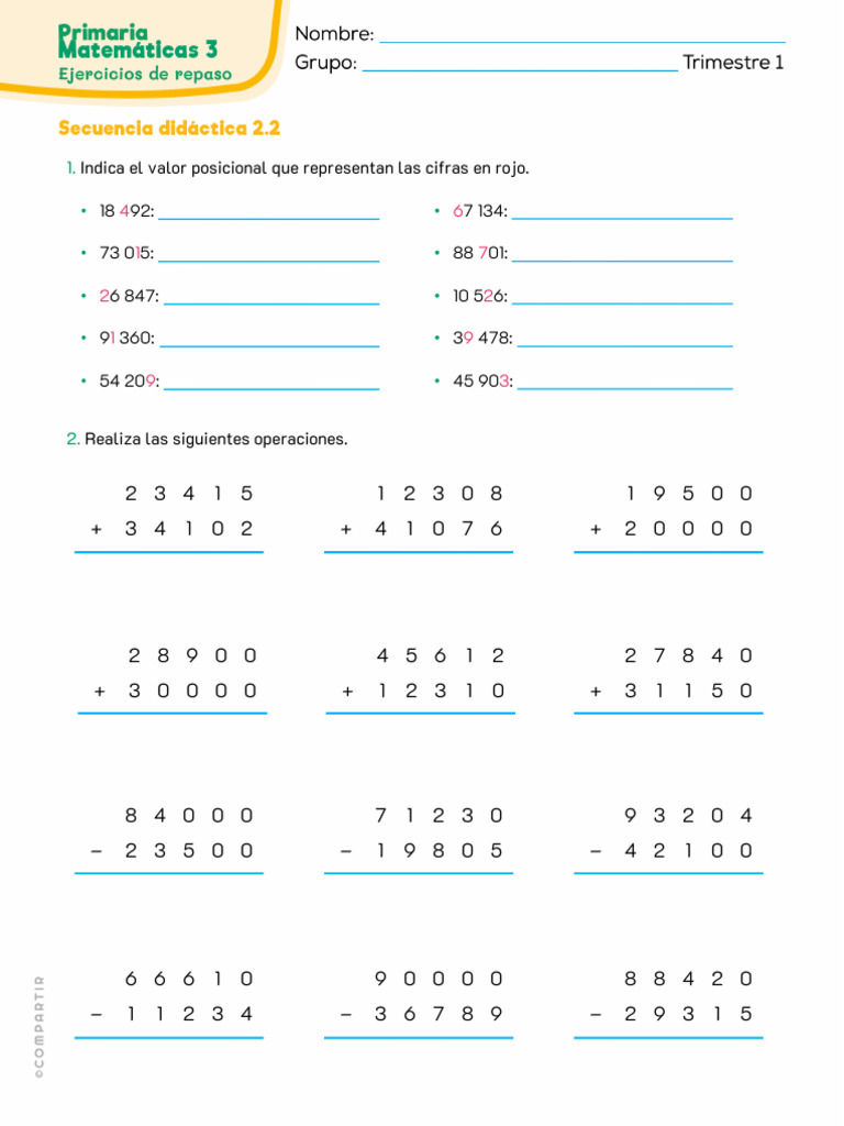 Ejercicios de Matemáticas 3: Operaciones | PDF