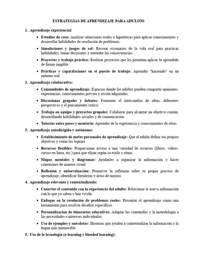 Estrategias de Aprendizaje para Adultos | PDF | Aprendizaje | Ciencia ...