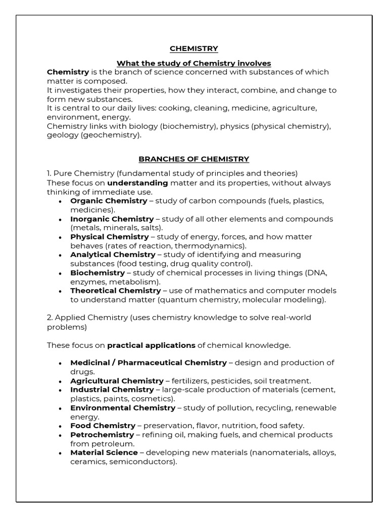 Overview of Pure Chemistry Branches | PDF | Chemistry | Matter