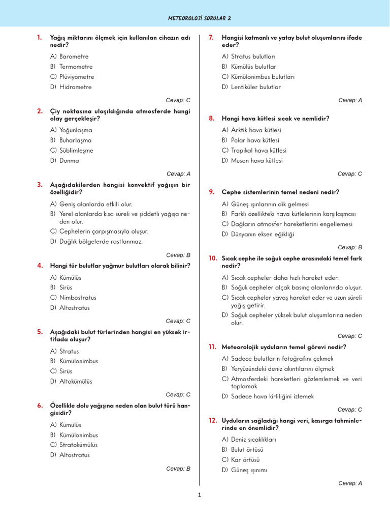 Meteoroloji Sorular 2 | PDF