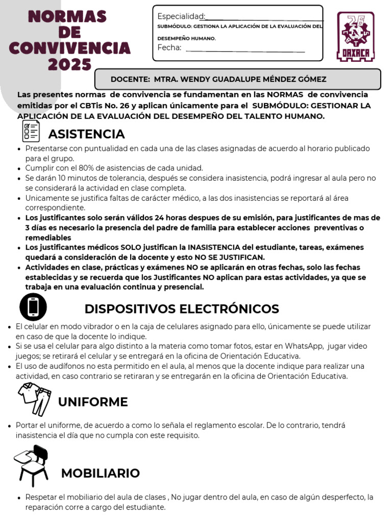 Normas de Convivencia 2025 para Estudiantes | PDF | Salón de clases