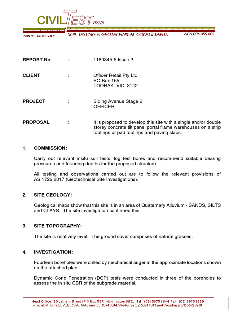Soil Investigation Report for Officer Retail | PDF | Soil | Foundation ...