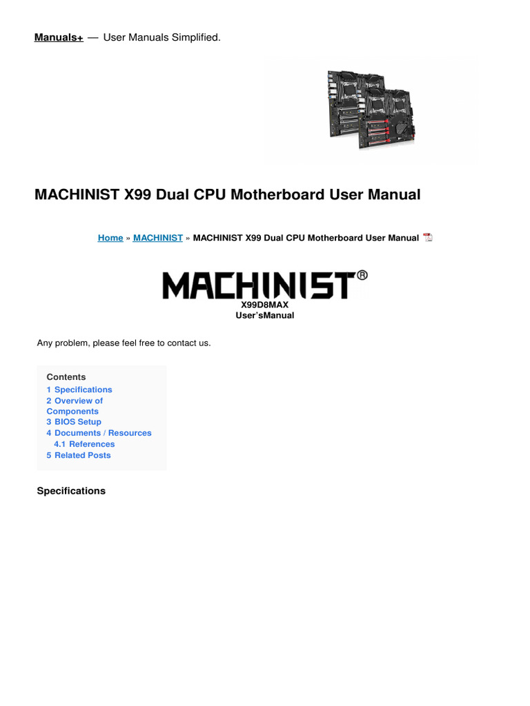 Machinist X99 Dual CPU Manual | PDF | Bios | Usb