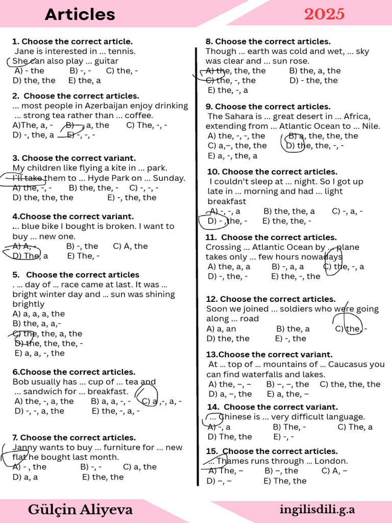 Article Usage Exercises for ESL Learners | PDF | Sahara