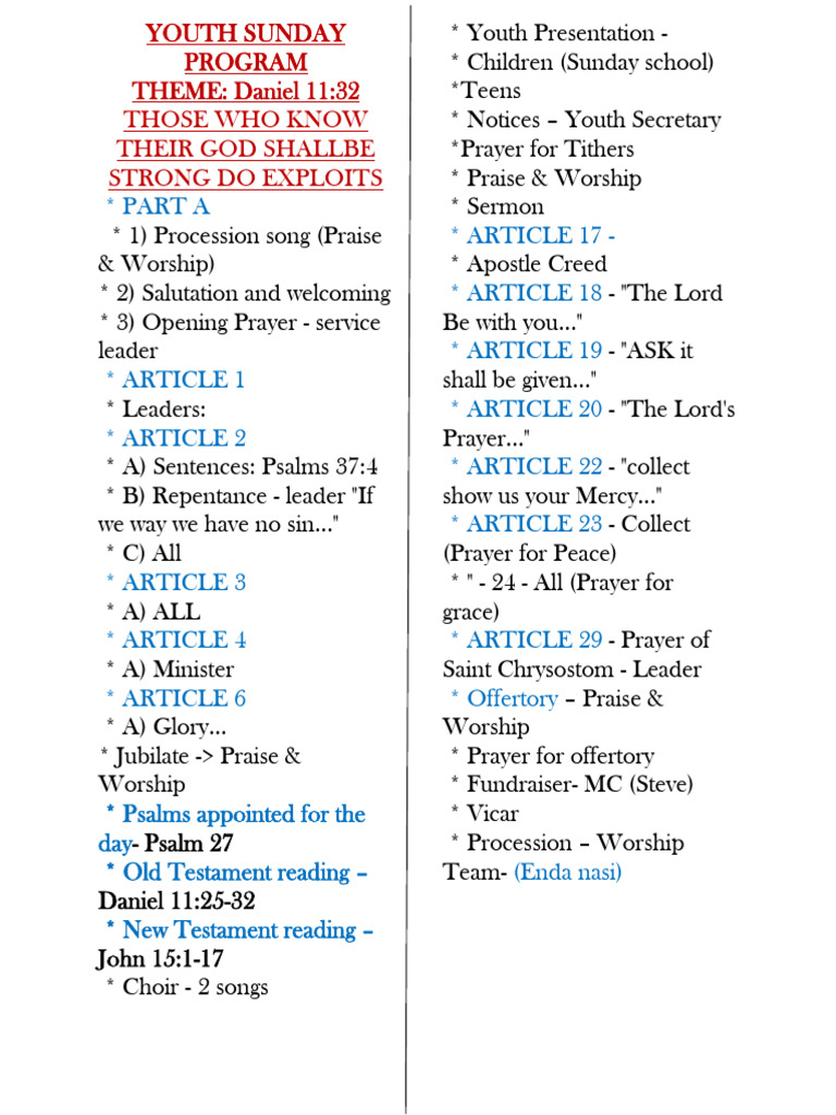 Youth Sunday Program Overview | PDF