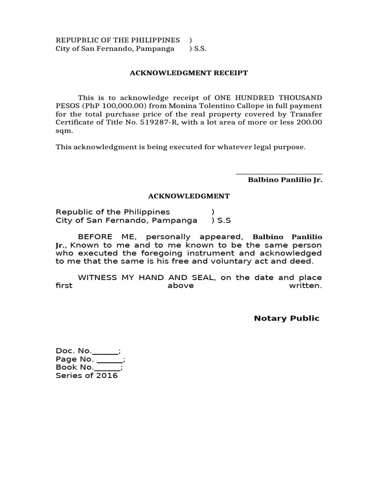 Acknowledgment Receipt for Property Payment | PDF