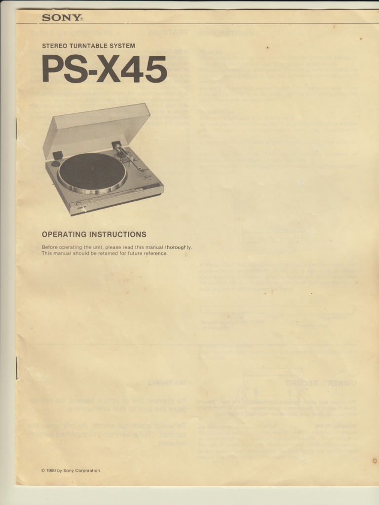 Sony PS-X45 User Manual | PDF