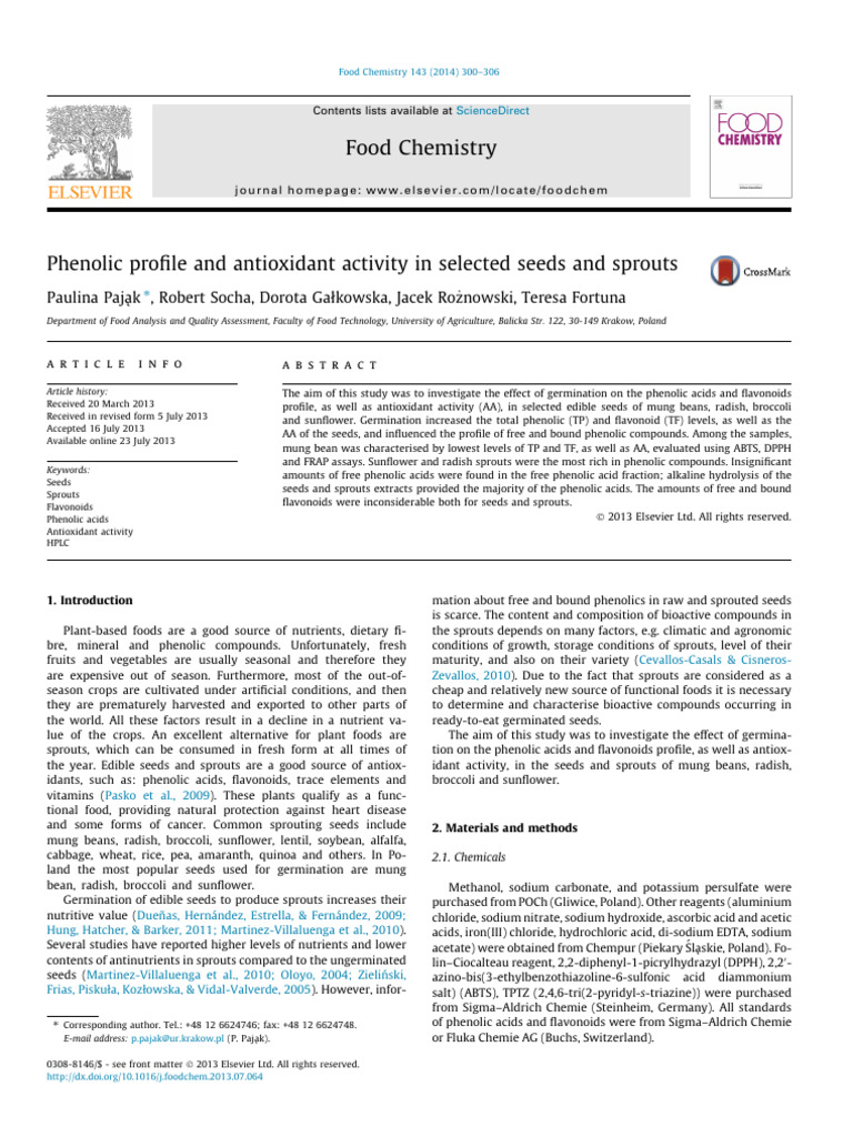Phenolic and Antioxidant Profiles in Sprouts | PDF | Polyphenol | Flavonoid