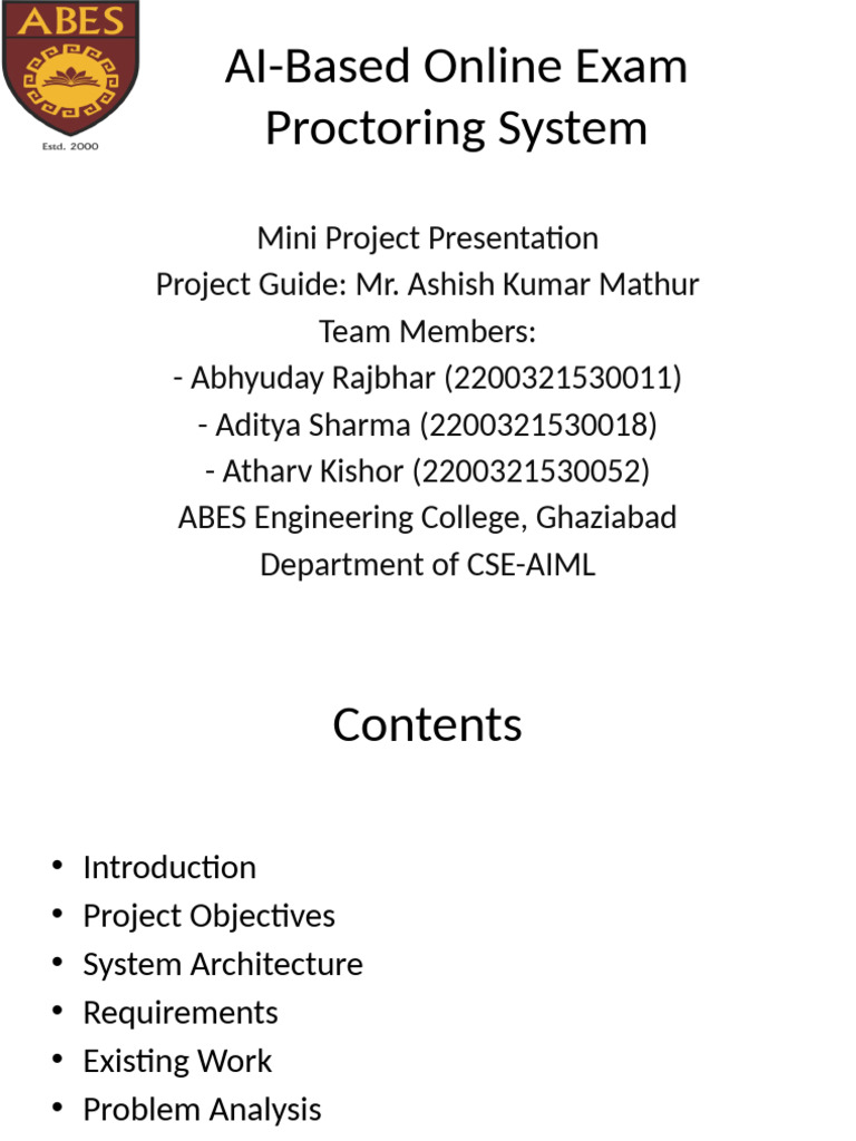 AI Online Exam Proctoring System Project | PDF