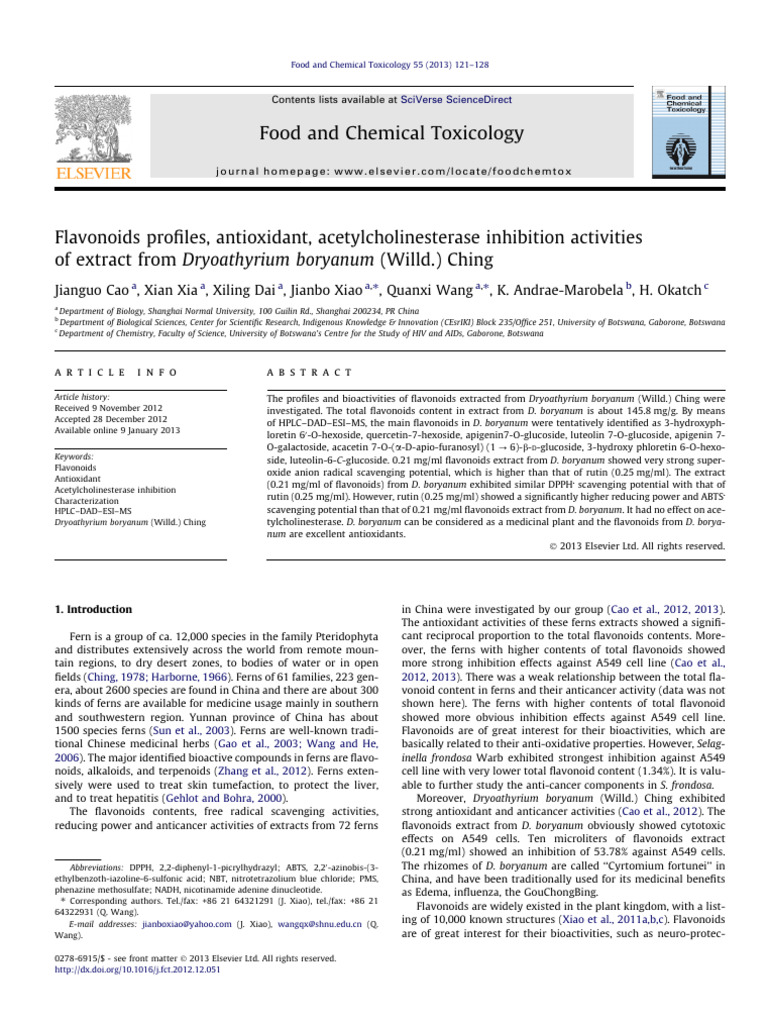 Flavonoids and Antioxidant Activity in D. boryanum | PDF | Mass ...