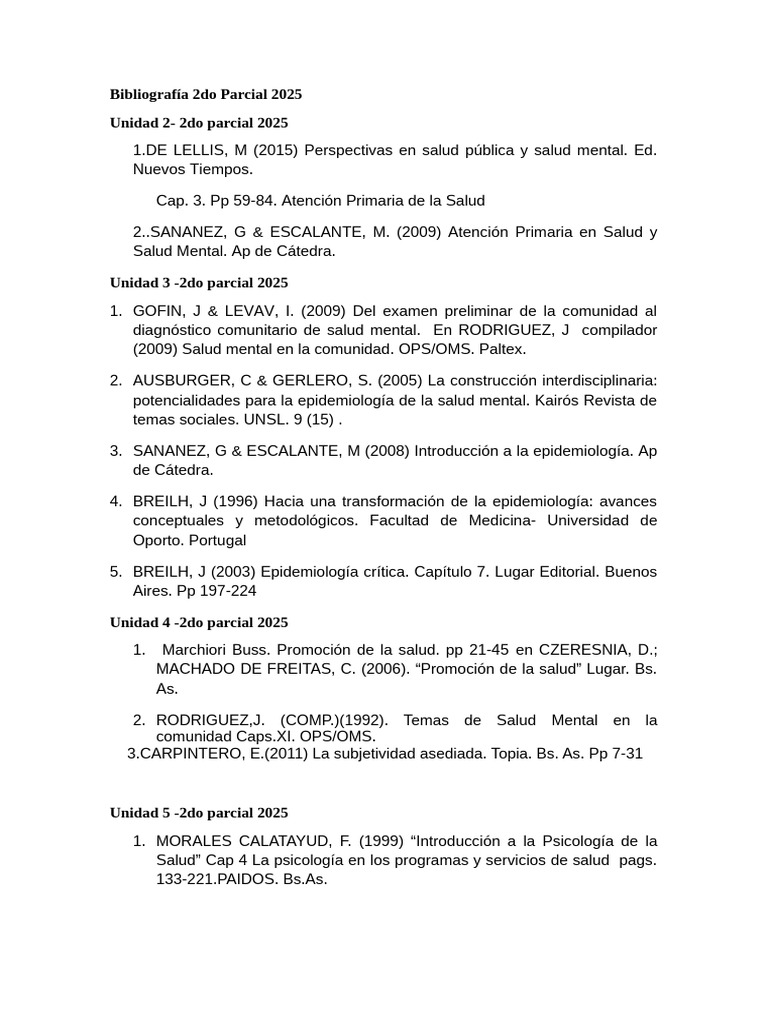 Bibliografía Salud Mental 2do Parcial 2025 | PDF