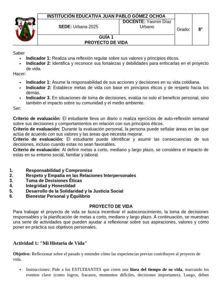 Guía de Proyecto de Vida para Estudiantes | PDF | Significado de la ...