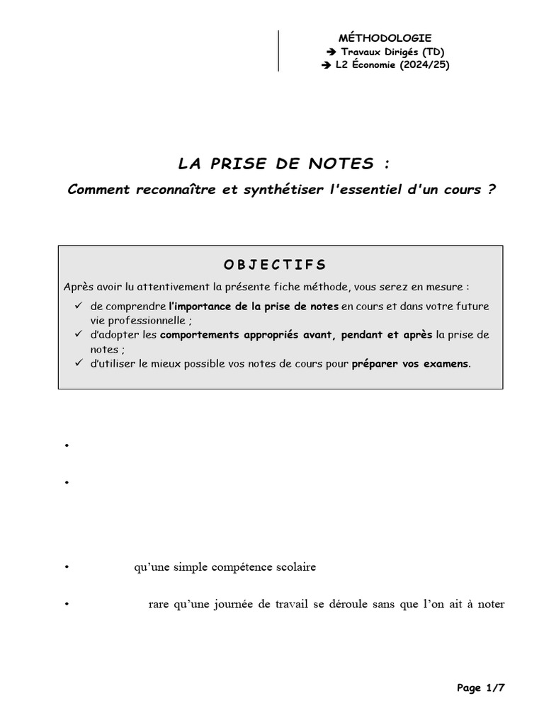 Prise de Notes Efficace en Cours | PDF | Économie | Informations