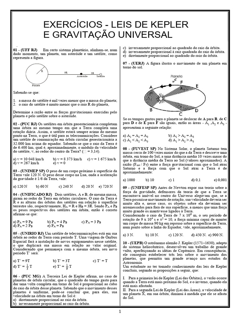 Exercícios sobre Leis de Kepler e Gravitação | PDF | Órbita | Planetas