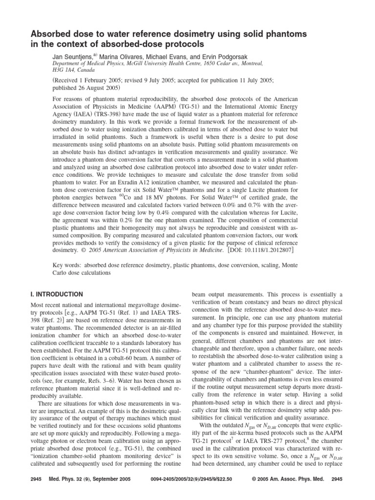 Solid Phantom Dose Conversion in Dosimetry | PDF | Dosimetry | Absorbed ...