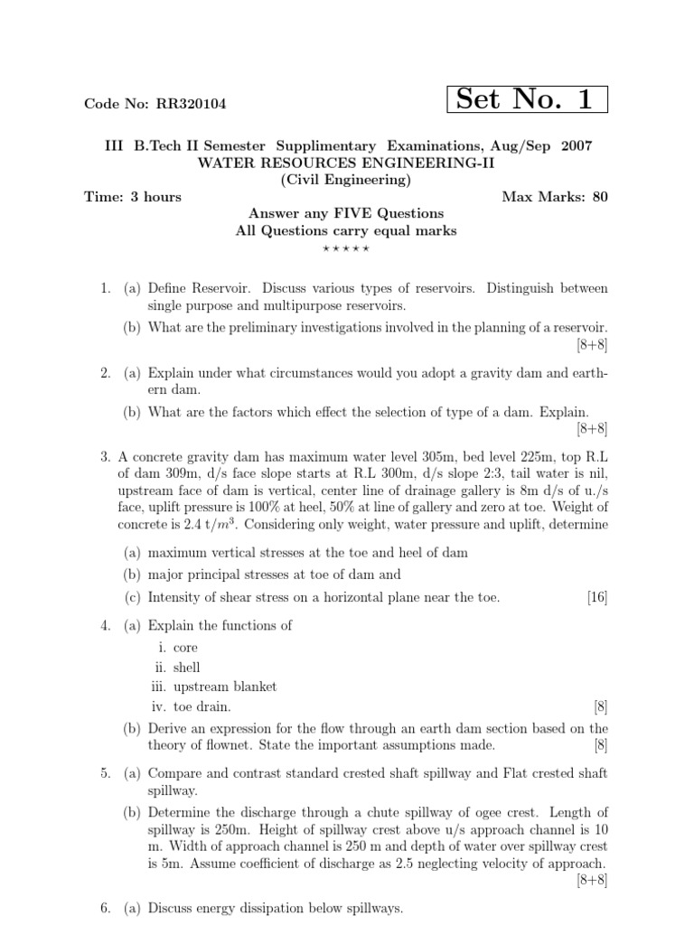 Water Resources Engineering II PDF Spillway Dam