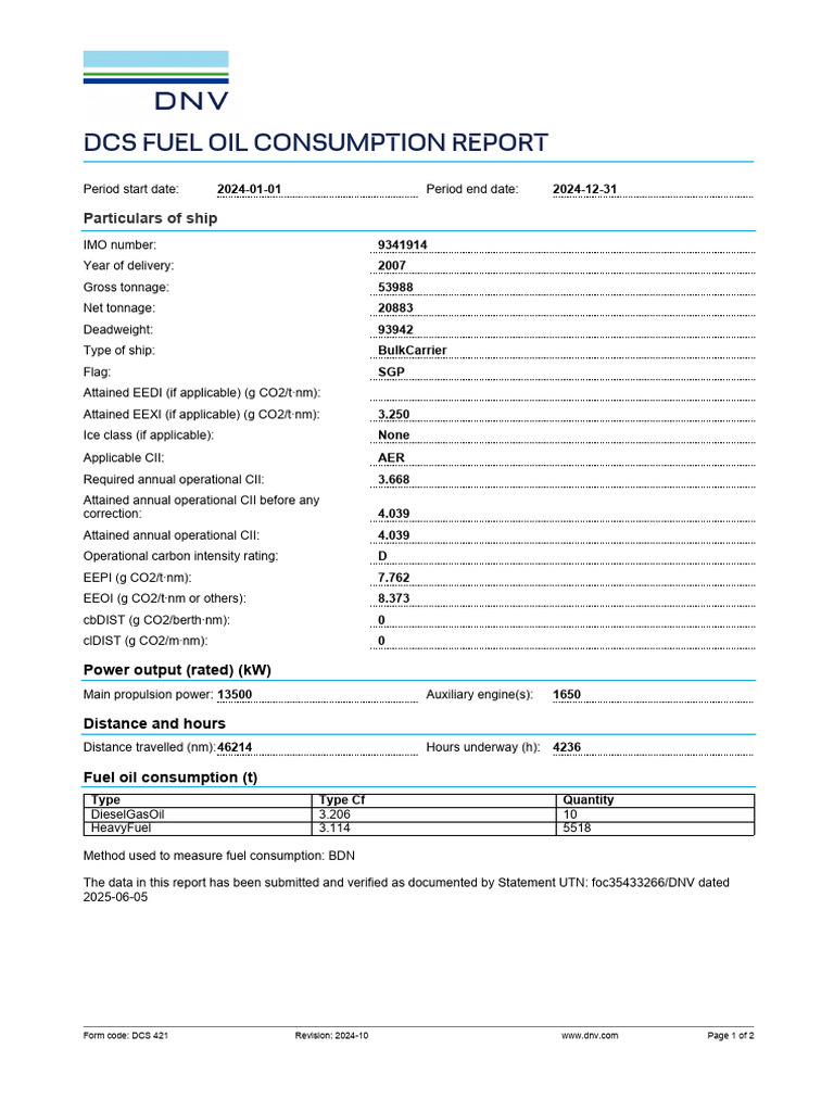 DCS Fuel Oil Consumption Report 2024 | PDF | Ships | Shipping