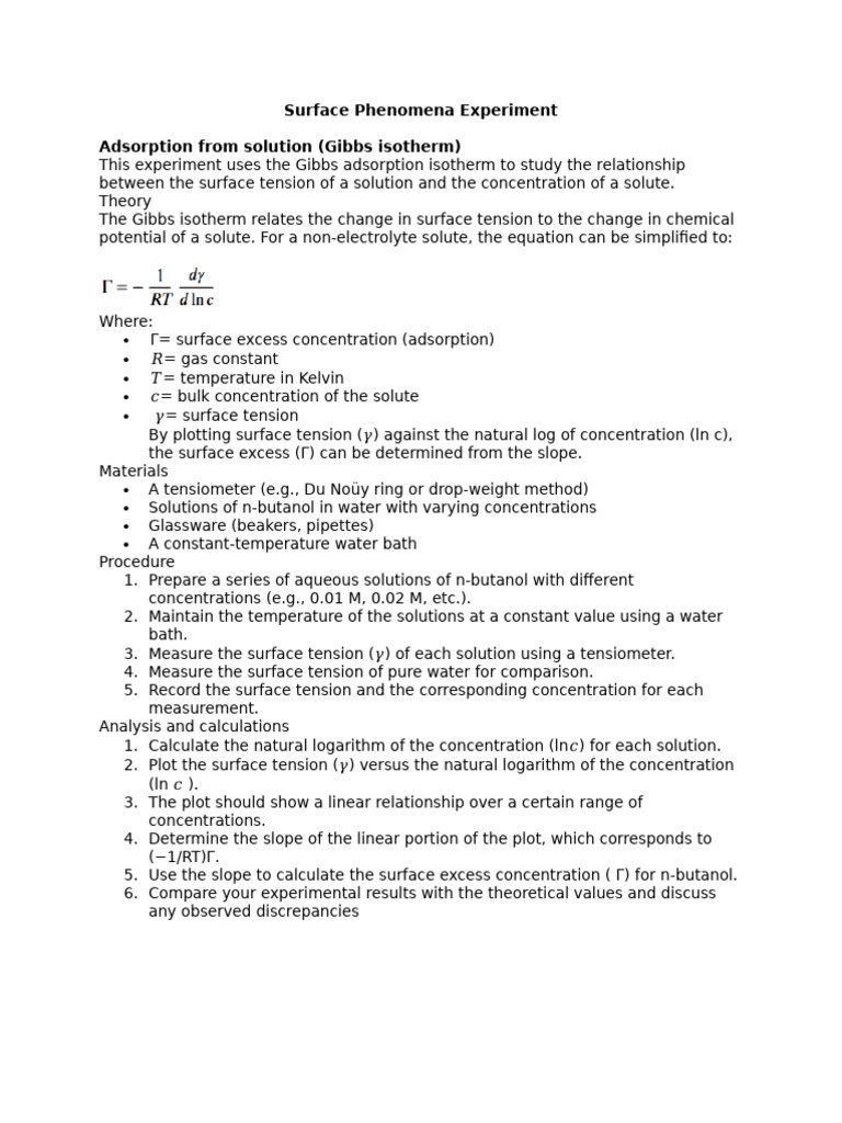 Surface Phenomena Experiment | PDF
