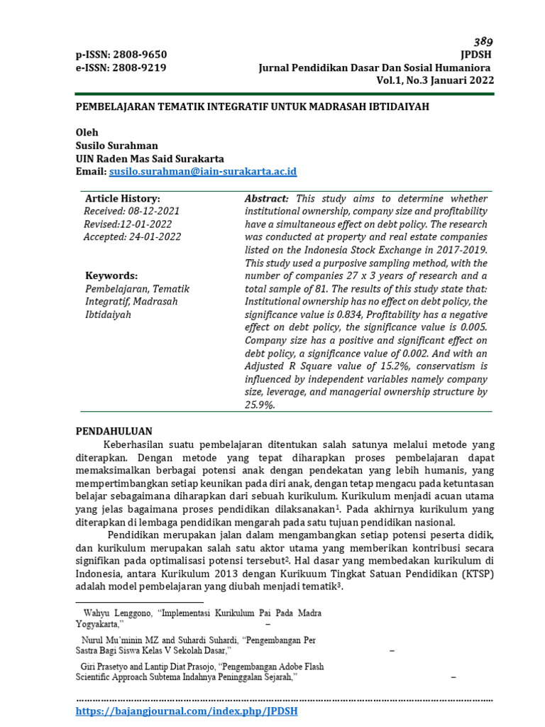 Pembelajaran Tematik Integratif MI | PDF