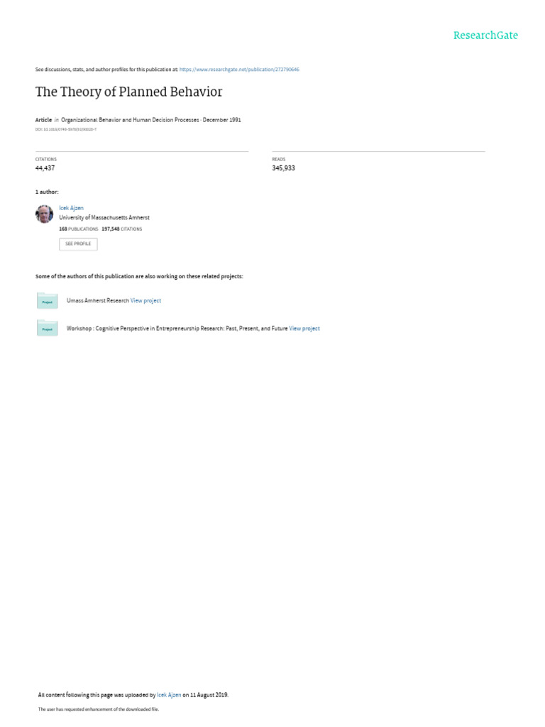 Theory of Planned Behavior Overview | PDF | Attitude (Psychology ...