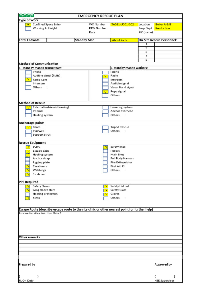 Confined Space Emergency Rescue Plan | PDF | Occupational Safety And ...