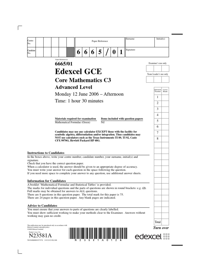 C3 Jun 06 Q | PDF | Calculator | Test (Assessment)