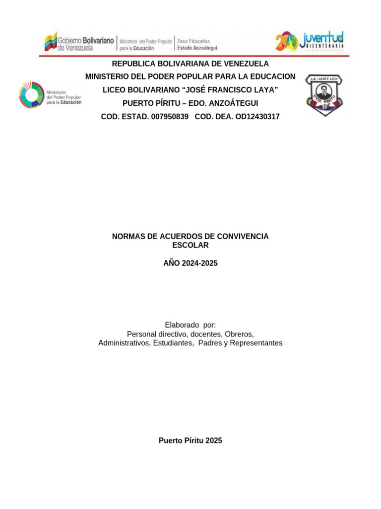 Normas de Convivencia Escolar 2024-2025 | PDF | Evaluación | Maestros