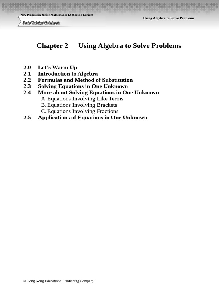 1A Ch02 WS BasicTraining Sol E | PDF | Equations | Algebra