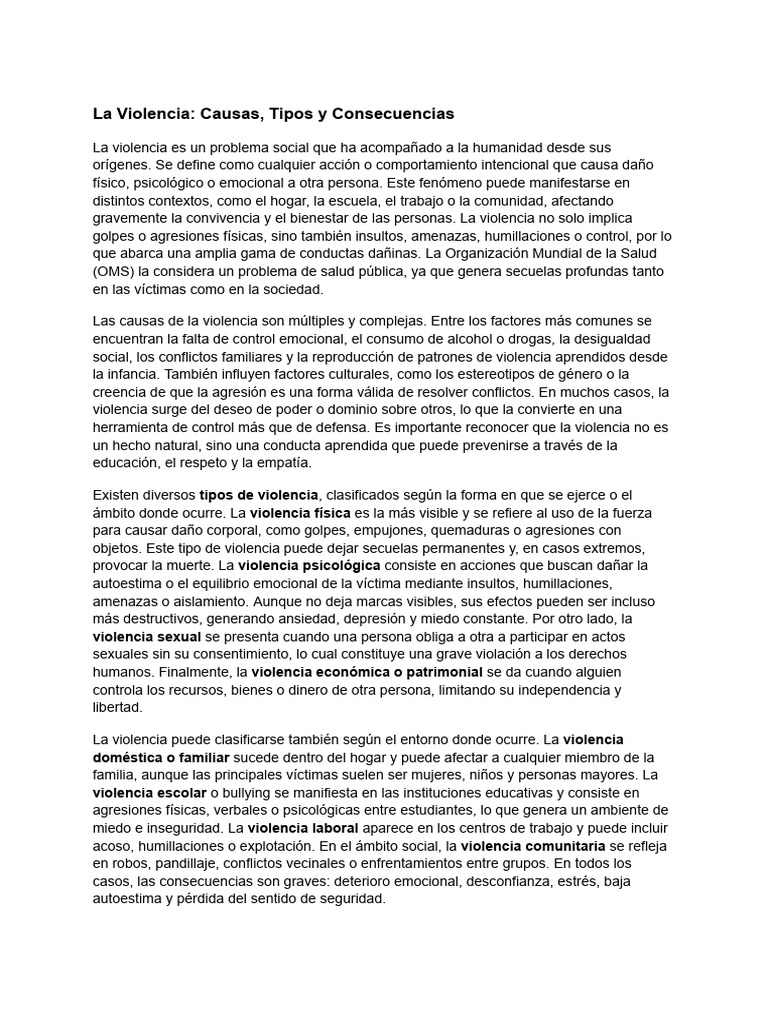 Causas y Tipos de Violencia Social | PDF | Violencia | Agresión