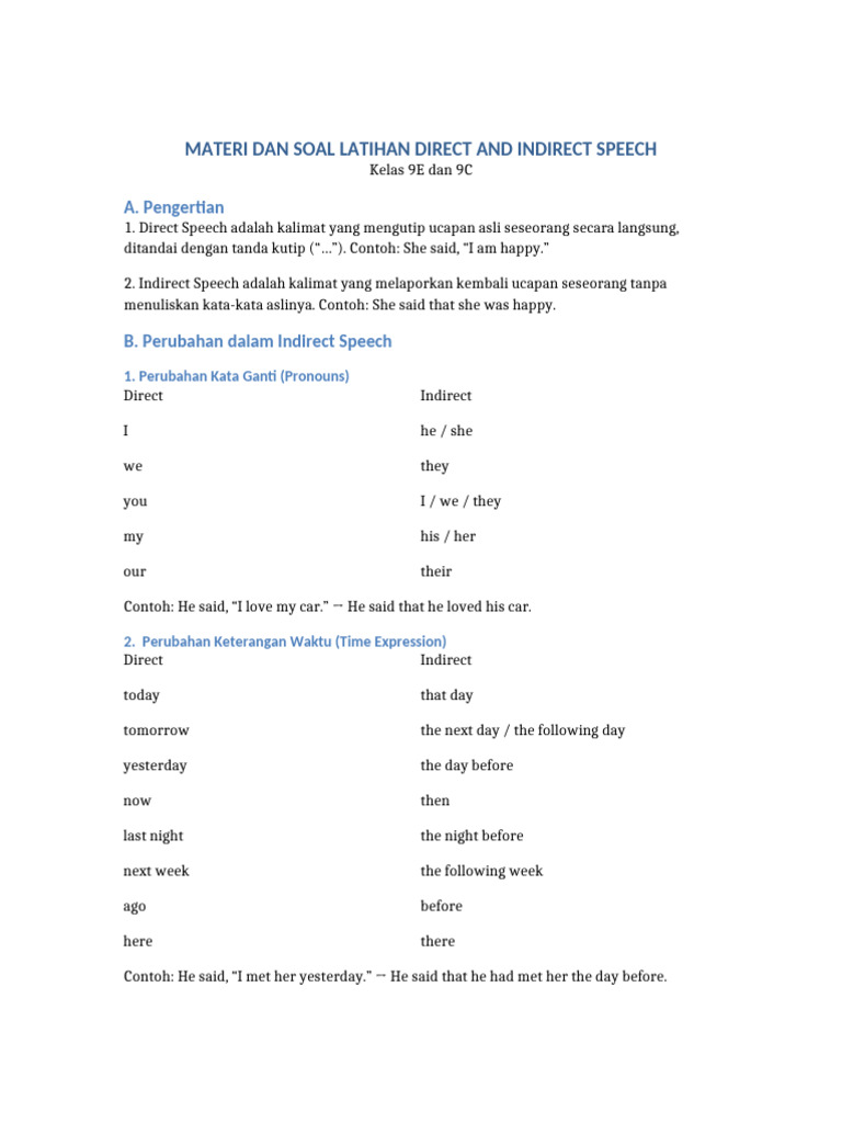 Materi Direct dan Indirect Speech | PDF | Linguistics | Grammar