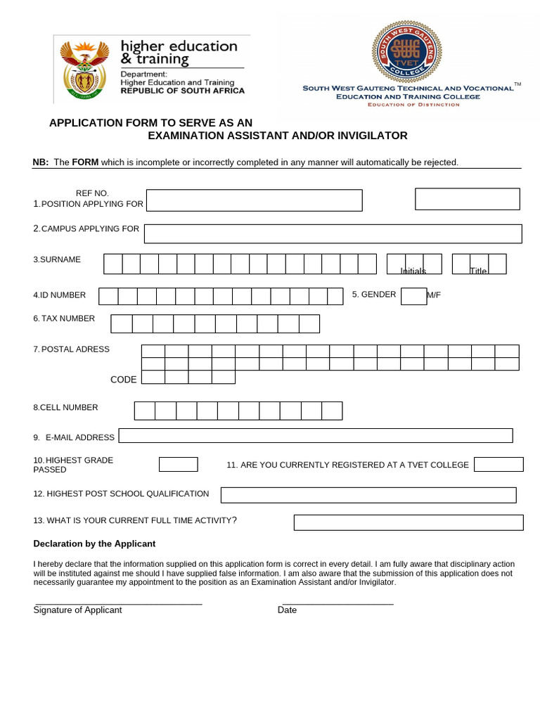 Application Form To Be An Exam Assistant Invigilator 21 June 202262 003 ...