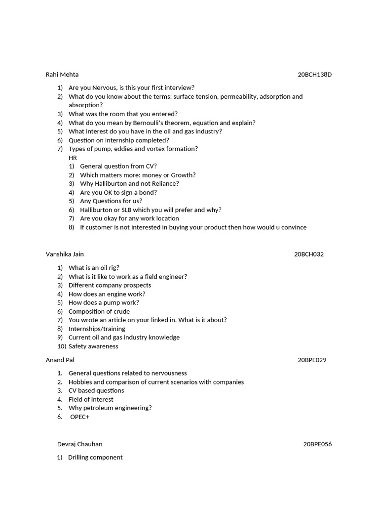 Oil and Gas Interview Questions Guide | PDF | Continuum Mechanics | Liquids