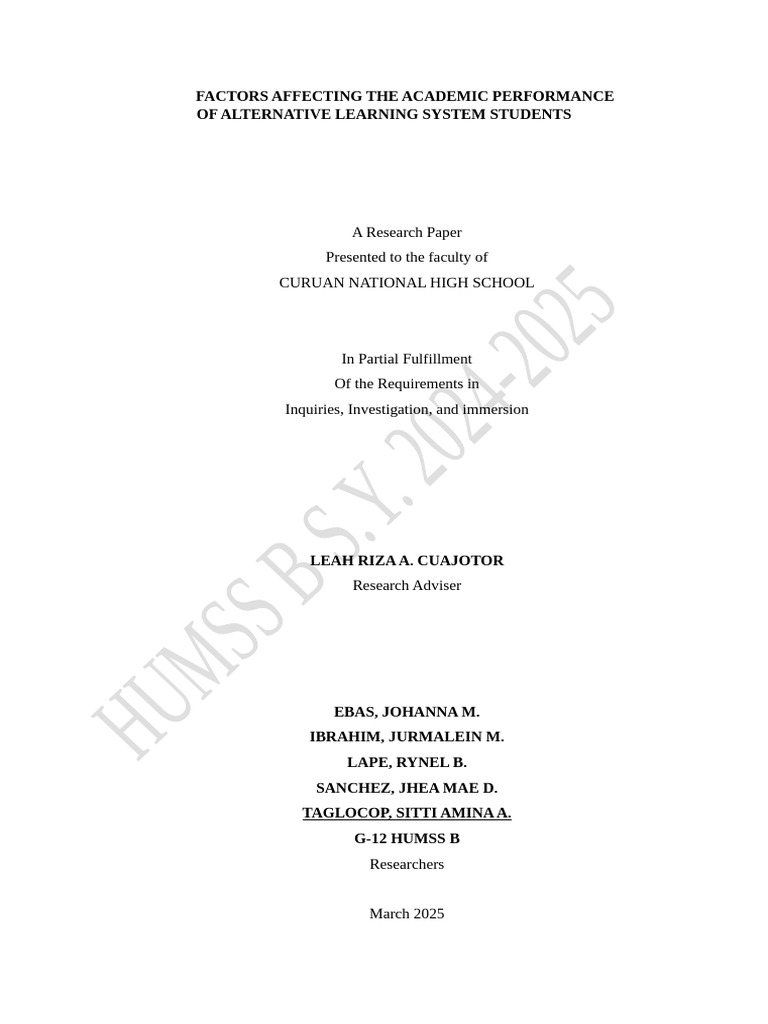 ALS Students' Academic Performance Factors | PDF | Survey Methodology ...