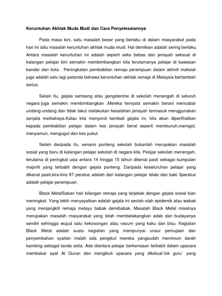 Kurang Didikan Ibu Bapa Menjadi Punca Keruntuhan Akhlak