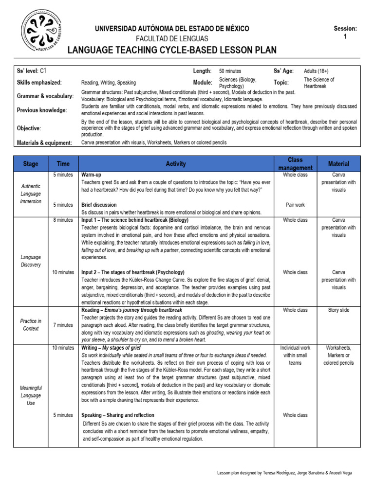 C1 Lesson Plan: The Science of Heartbreak | PDF | Broken Heart ...