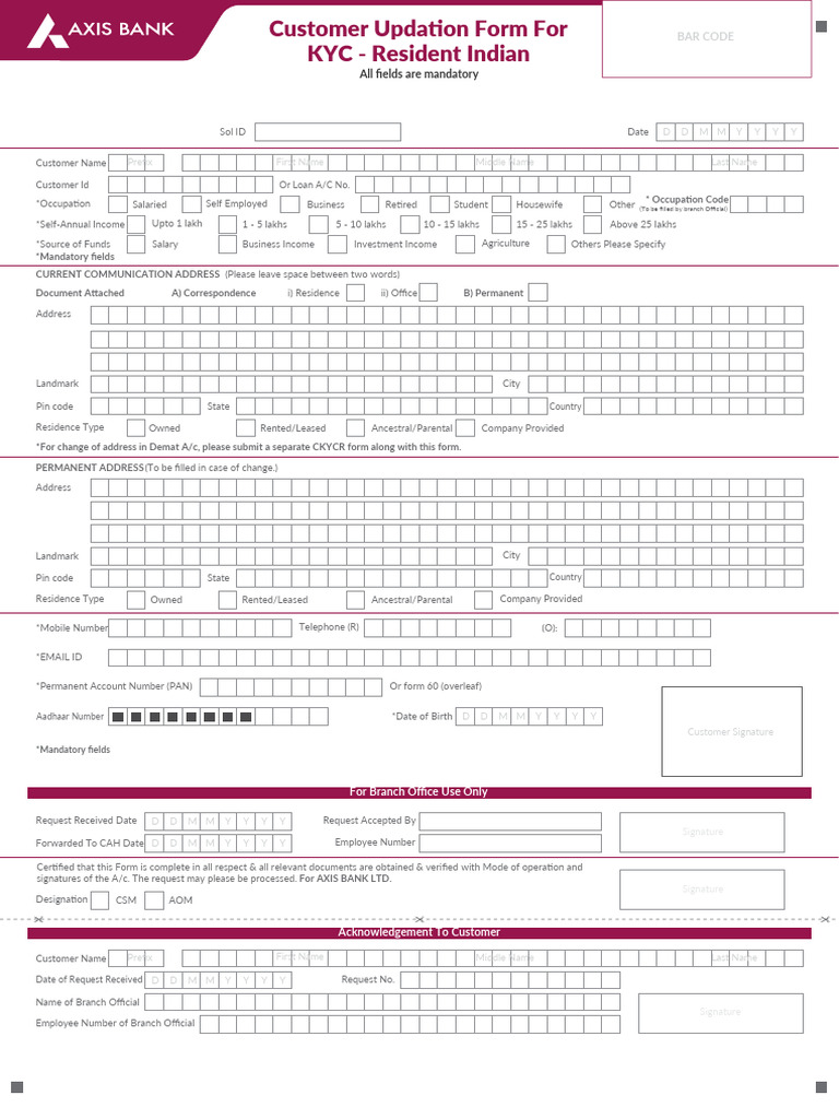 KYC Customer Updation Form for Indians | PDF | Identity Document ...