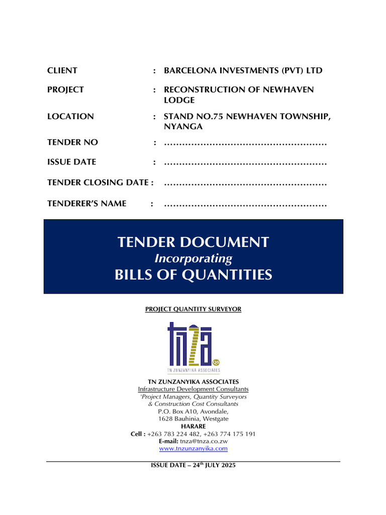 New Haven Lodge - Tender Document Incorporating Bills of Quantities ...