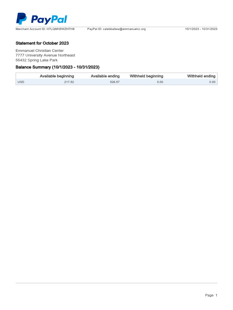 October 2023 Financial Statement Summary | PDF | Pay Pal | Payments