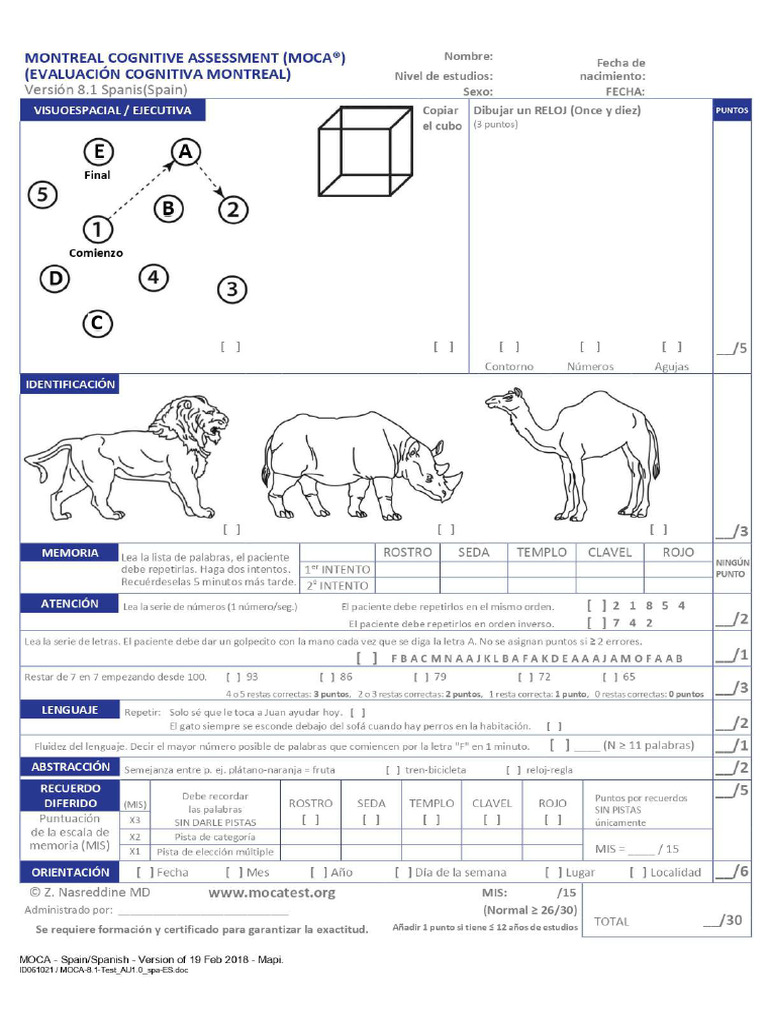 Protocolo Moca Test | PDF