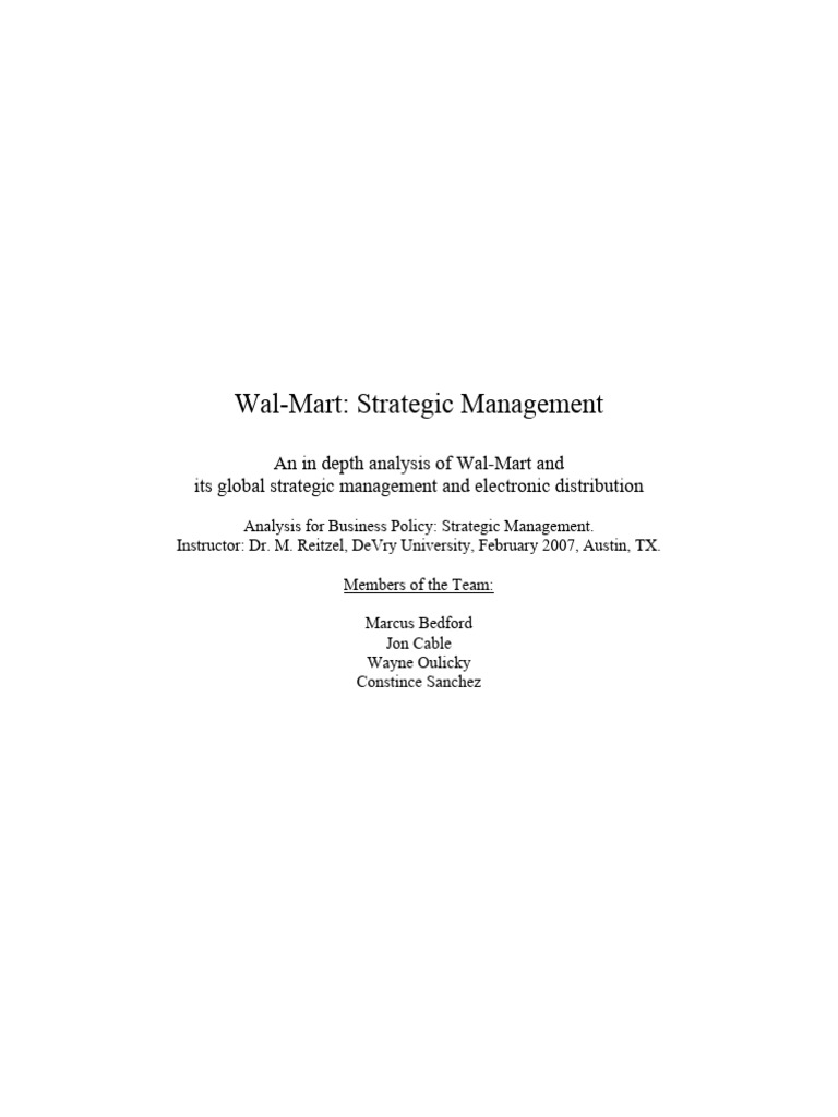Wal-Mart Strategic Management Analysis | PDF | Walmart | Logistics