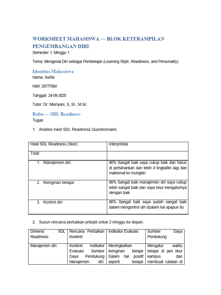 ASRITA SGD 2 SDLR Worksheet Mahasiswa-1 | PDF