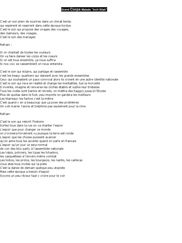 J Ai Pas Les Mots Grand Corps Malade Paroles Grand Corps Malade | PDF | Nuit | Bonheur