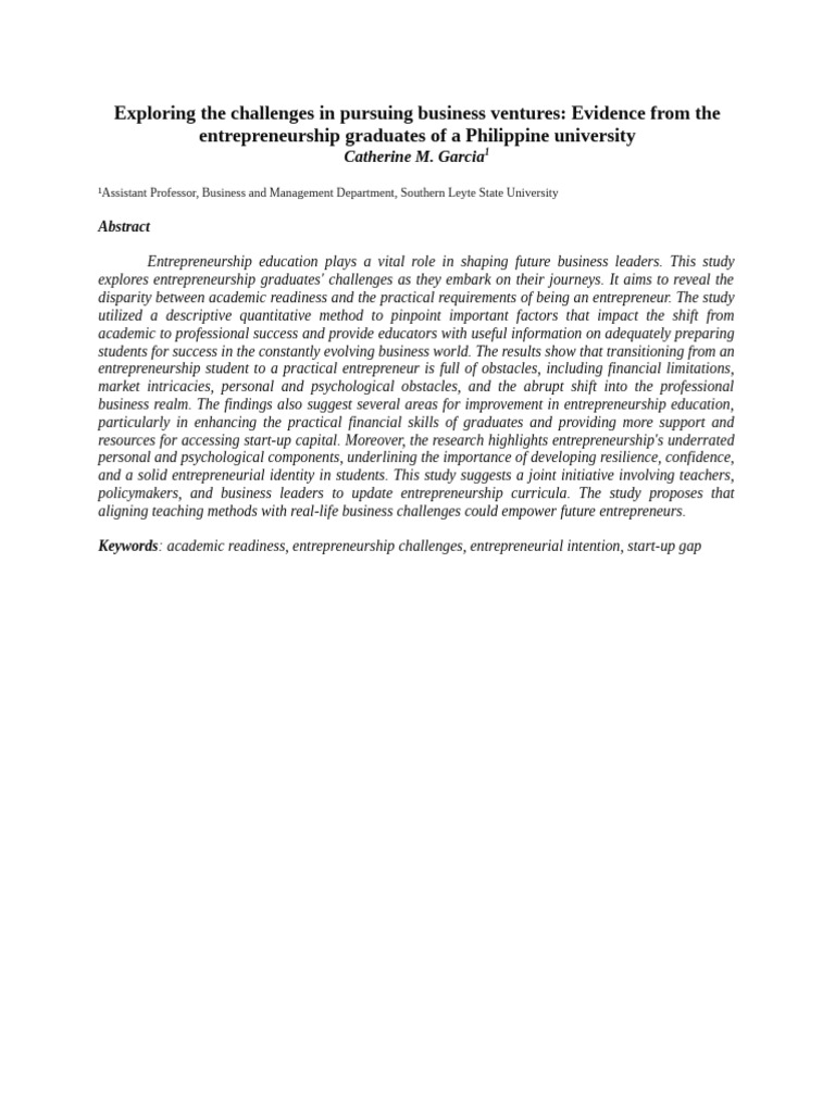 Abstract - Exploring The Challenges in Pursuing Business Ventures | PDF