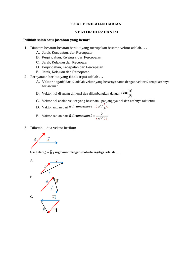 Soal Penilaian Vektor R2 dan R3 | PDF