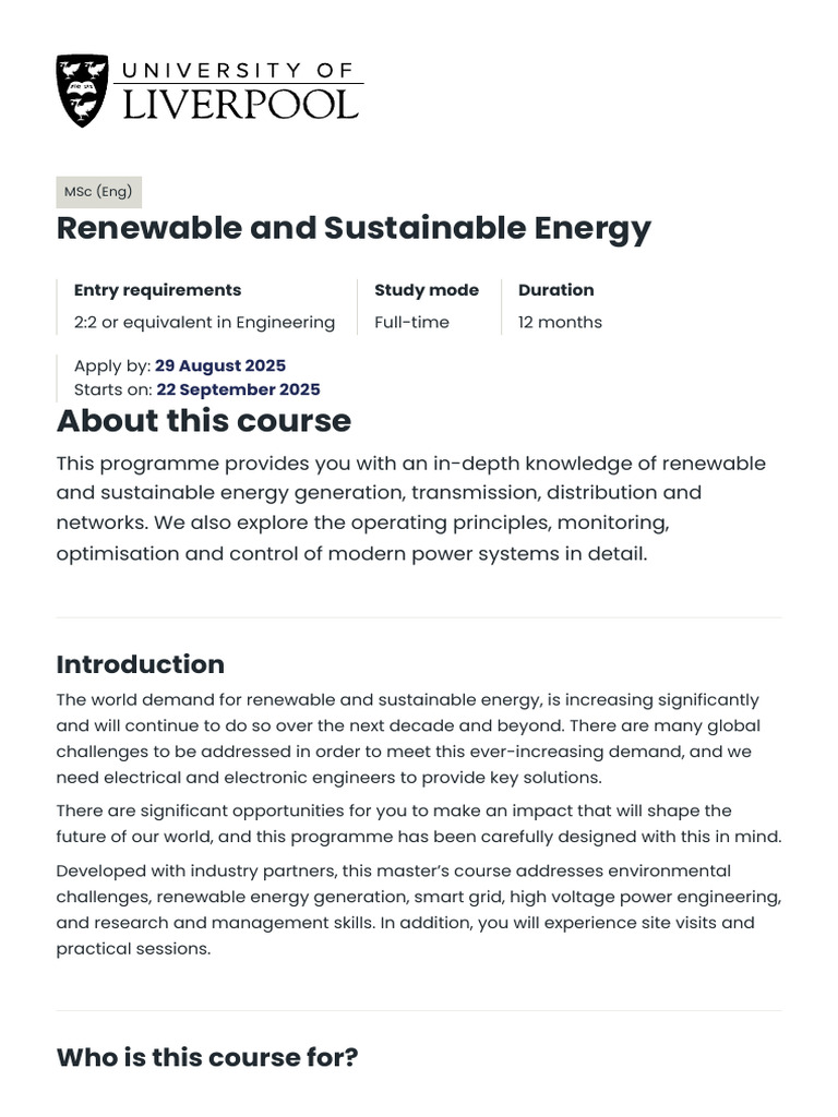 MSc in Renewable Energy Engineering | PDF | Power Electronics ...