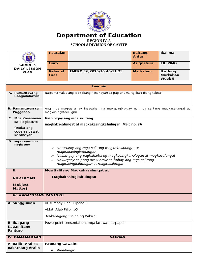 Cot Fil 5 Q3 W5 | PDF