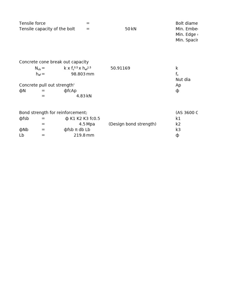 Bolt Tensile Capacity and Embedment Guide | PDF