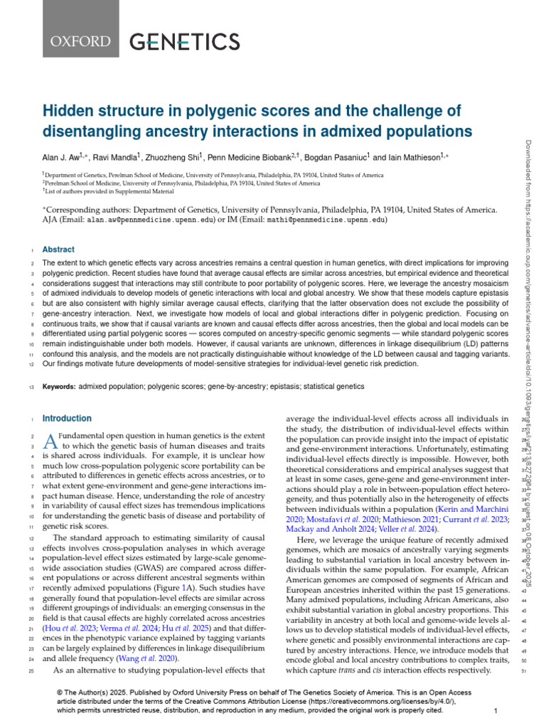 Ancestry Interactions in Polygenic Scores | PDF | Genome Wide ...